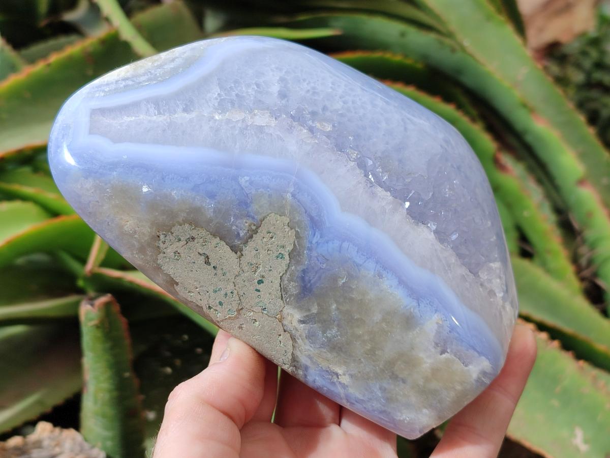 Polished Blue Lace Agate Standing Free Form x 1 From Nsanje, Malawi
