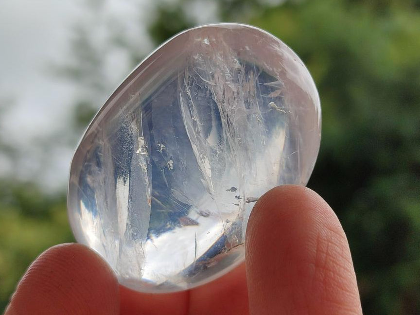 Polished Girasol Pearl Quartz Palm Stones x 35 From Ambatondrazaka, Madagascar
