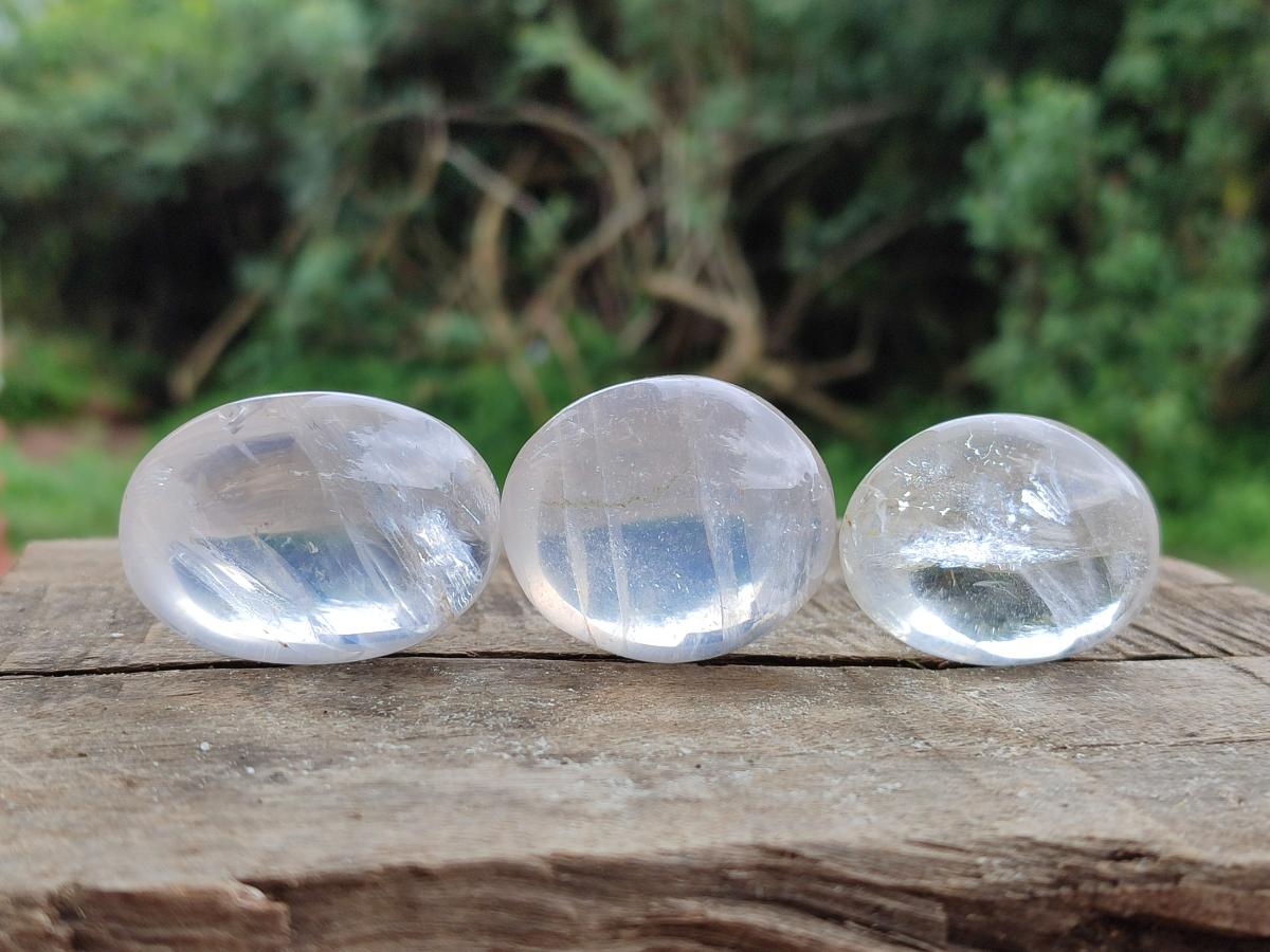 Polished Girasol Pearl Quartz Palm Stones x 35 From Ambatondrazaka, Madagascar