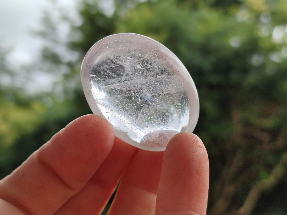 Polished Girasol Pearl Quartz Palm Stones x 35 From Ambatondrazaka, Madagascar