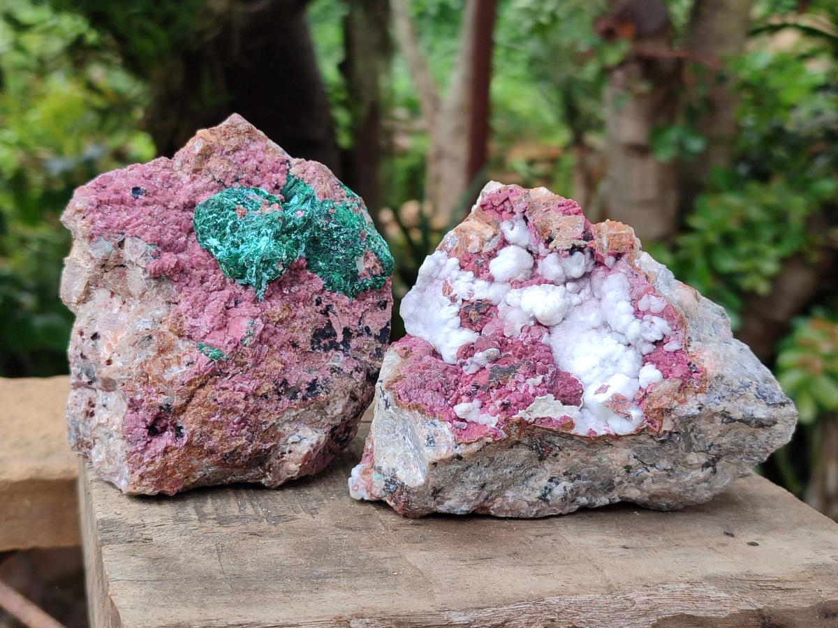 Natural Salrose Cobaltion Dolomite with Malachite and Kaolinite Specimens x 2 From Kakanda, Congo