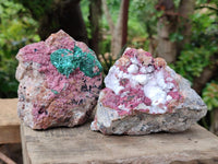 Natural Salrose Cobaltion Dolomite with Malachite and Kaolinite Specimens x 2 From Kakanda, Congo