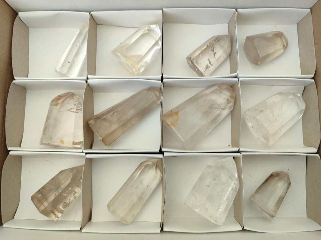 Polished Mix of Smokey and Clear Quartz Crystals x 12 From Madagascar