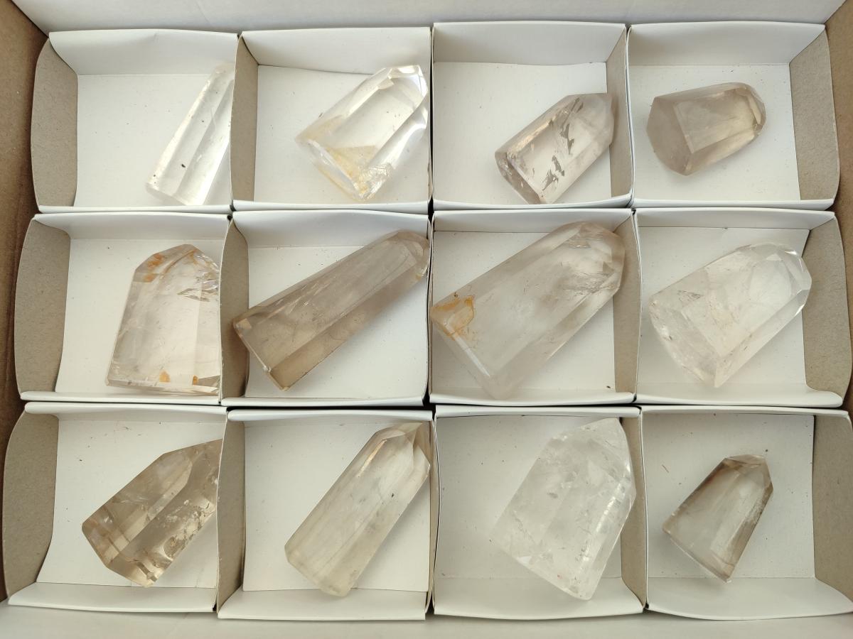 Polished Mix of Smokey and Clear Quartz Crystals x 12 From Madagascar