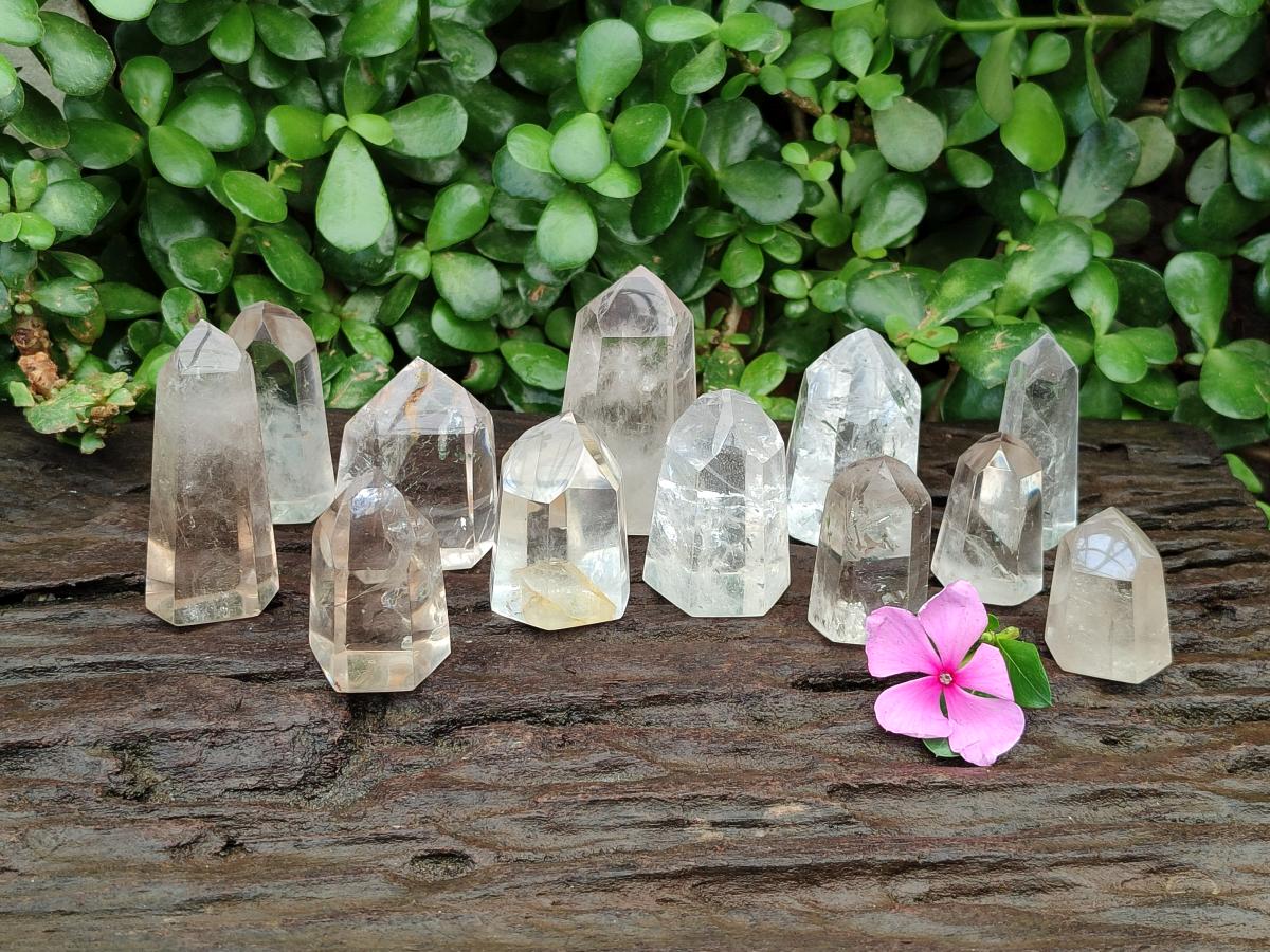 Polished Mix of Smokey and Clear Quartz Crystals x 12 From Madagascar