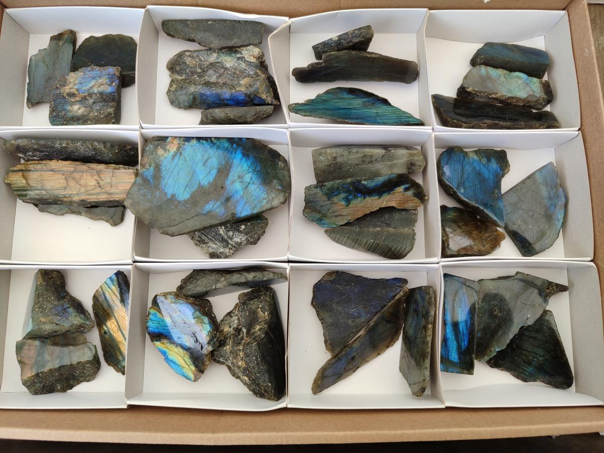 Polished On One Side Labradorite x 36 From Tulear, Madagascar