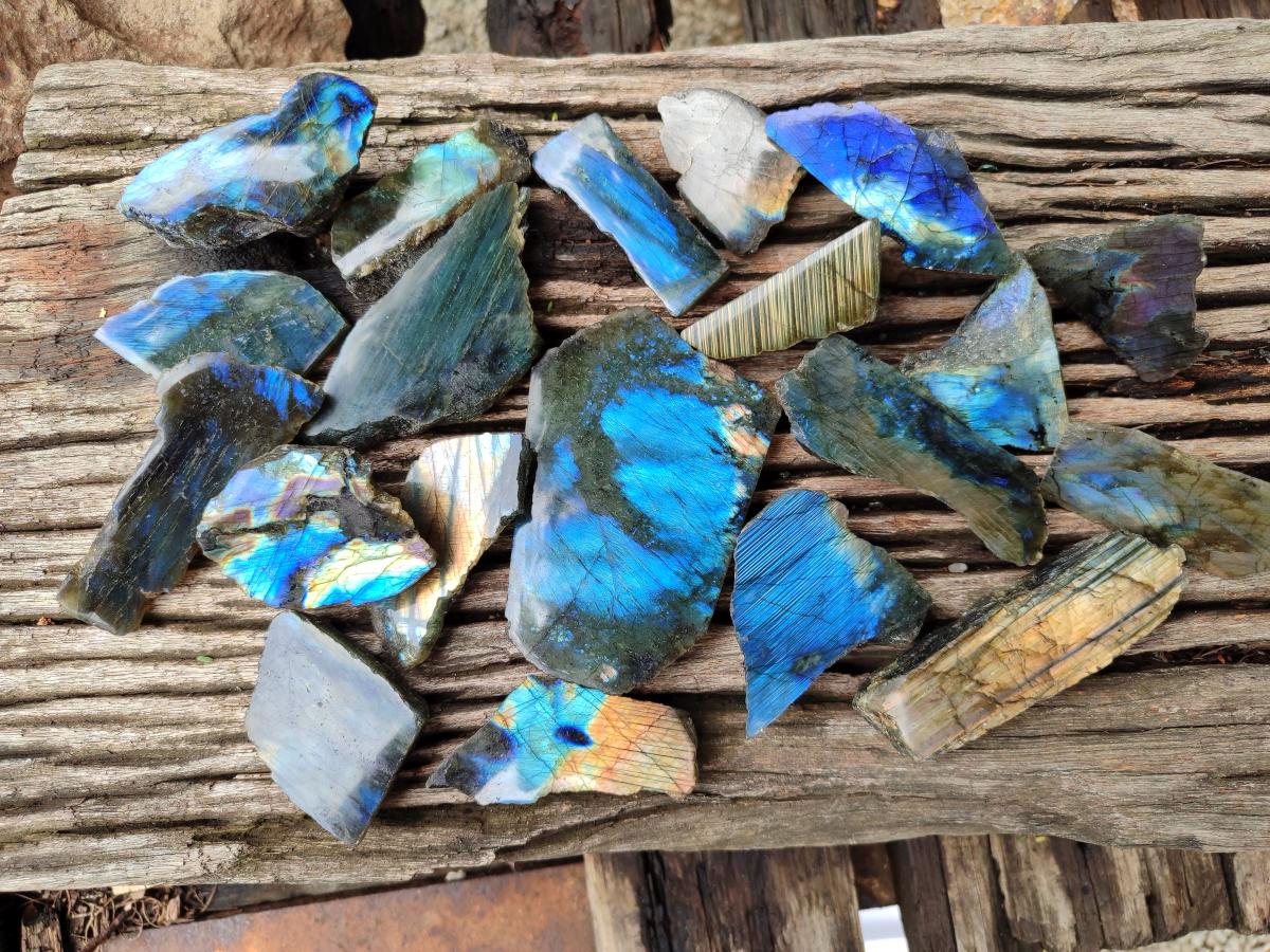 Polished On One Side Labradorite x 36 From Tulear, Madagascar