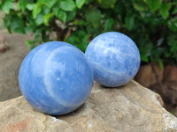 Polished Blue Calcite Spheres x 4 From Madagascar