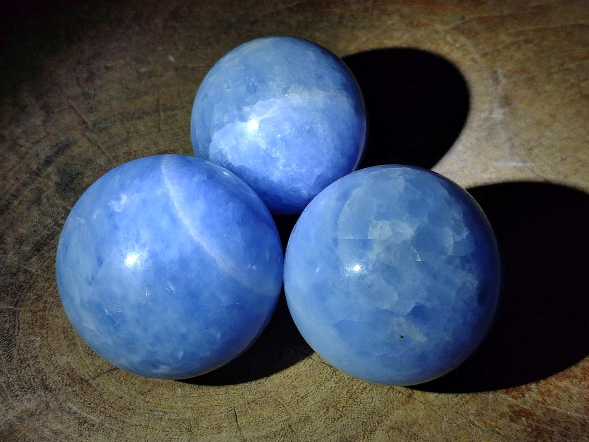 Polished Blue Calcite Spheres x 4 From Madagascar