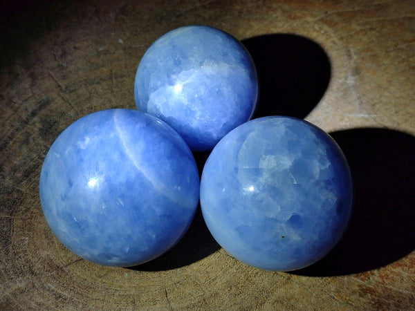 Polished Blue Calcite Spheres x 4 From Madagascar