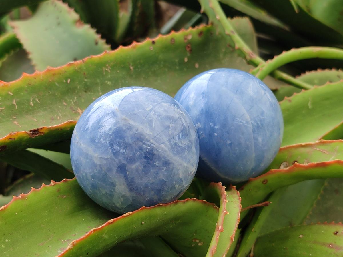 Polished Blue Calcite Spheres x 4 From Madagascar