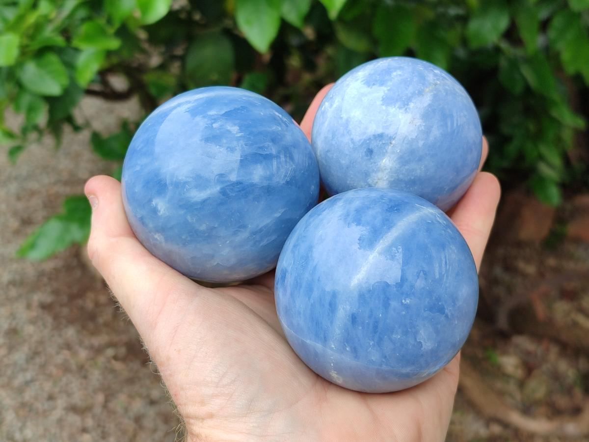 Polished Blue Calcite Spheres x 4 From Madagascar