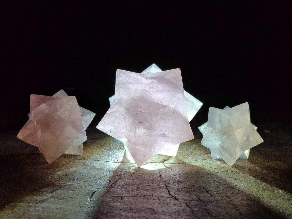 Hand Made Gemmy Rose Quartz Merkabah x 3 From Madagascar