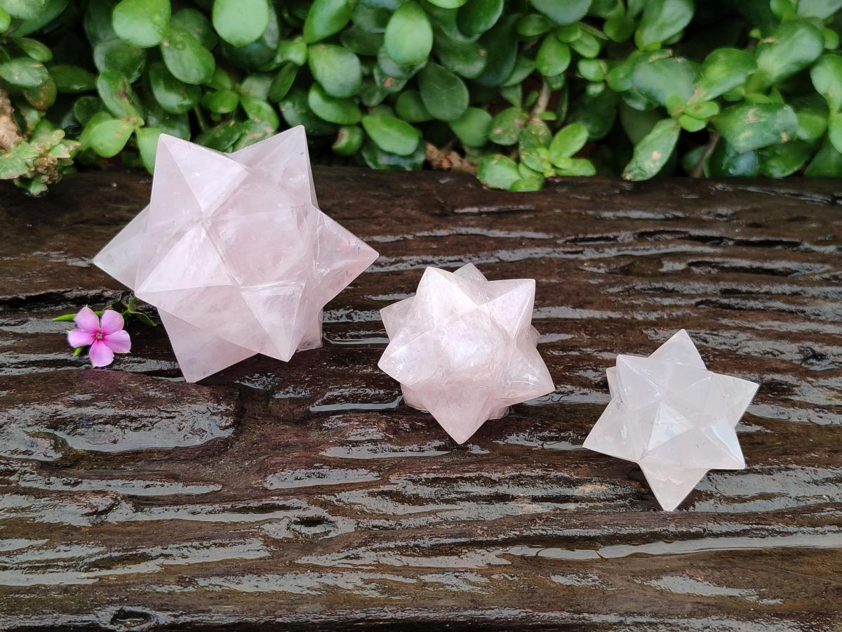 Hand Made Gemmy Rose Quartz Merkabah x 3 From Madagascar