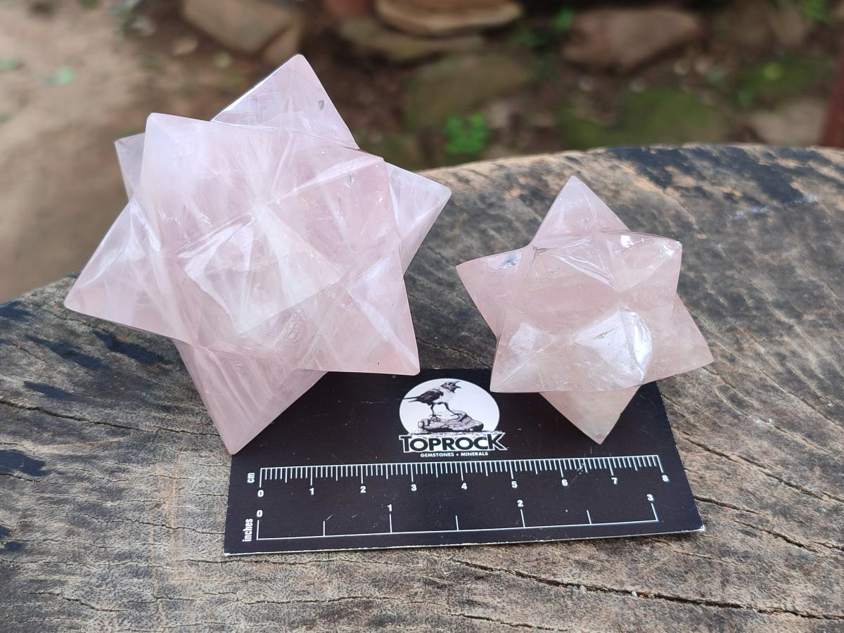Hand Made Gemmy Rose Quartz Merkabah x 3 From Madagascar