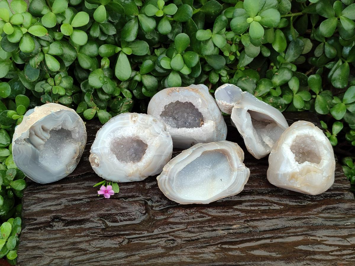 Polished Agates with Crystalline Geodes x 6 From Maintirano, Madagascar