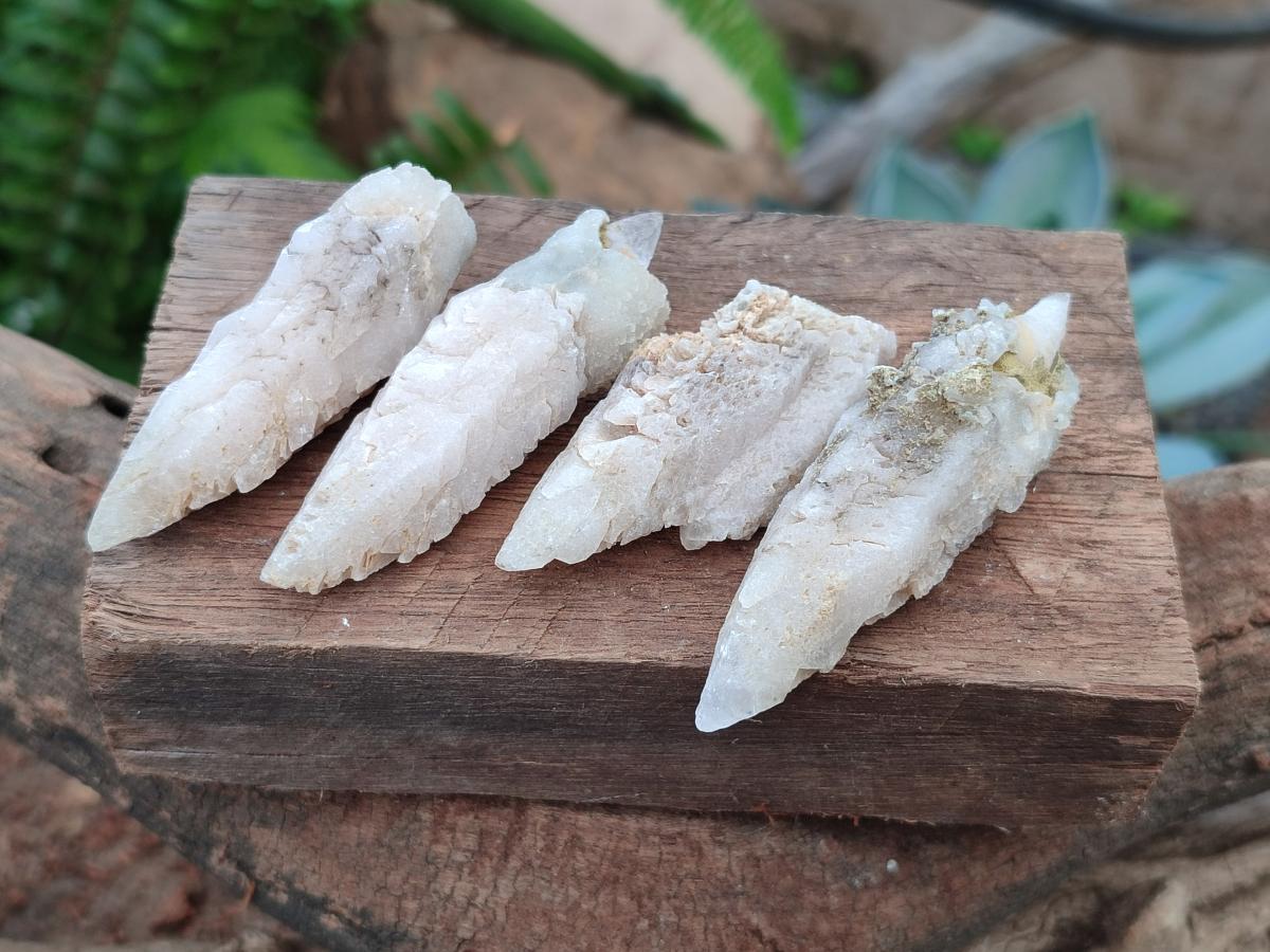 Natural Drusy Quartz Coated Spearhead Calcite Specimens x 20 From Albert's Mountain, Lesotho