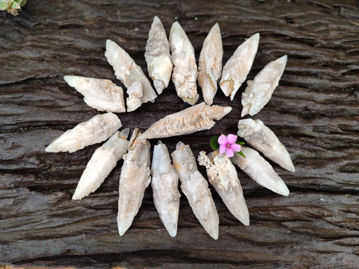 Natural Drusy Quartz Coated Spearhead Calcite Specimens x 20 From Albert's Mountain, Lesotho