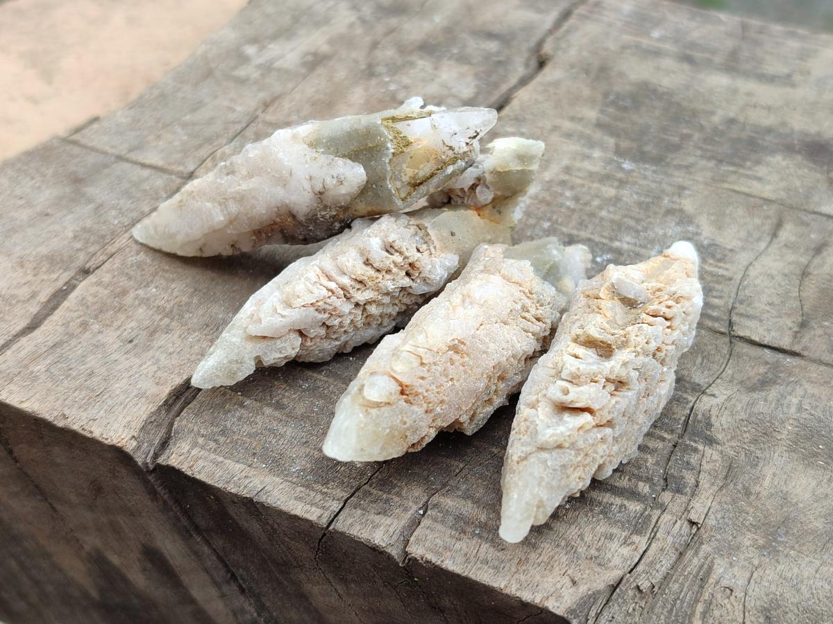 Natural Drusy Quartz Coated Spearhead Calcite Specimens x 20 From Albert's Mountain, Lesotho