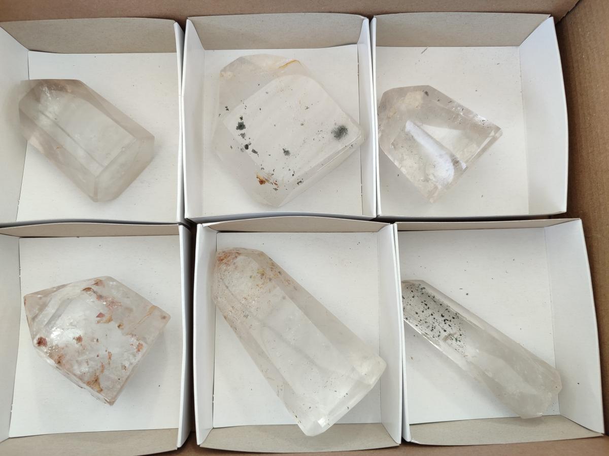 Polished Clear Quartz Crystals x 6 From Akansobe Madagascar