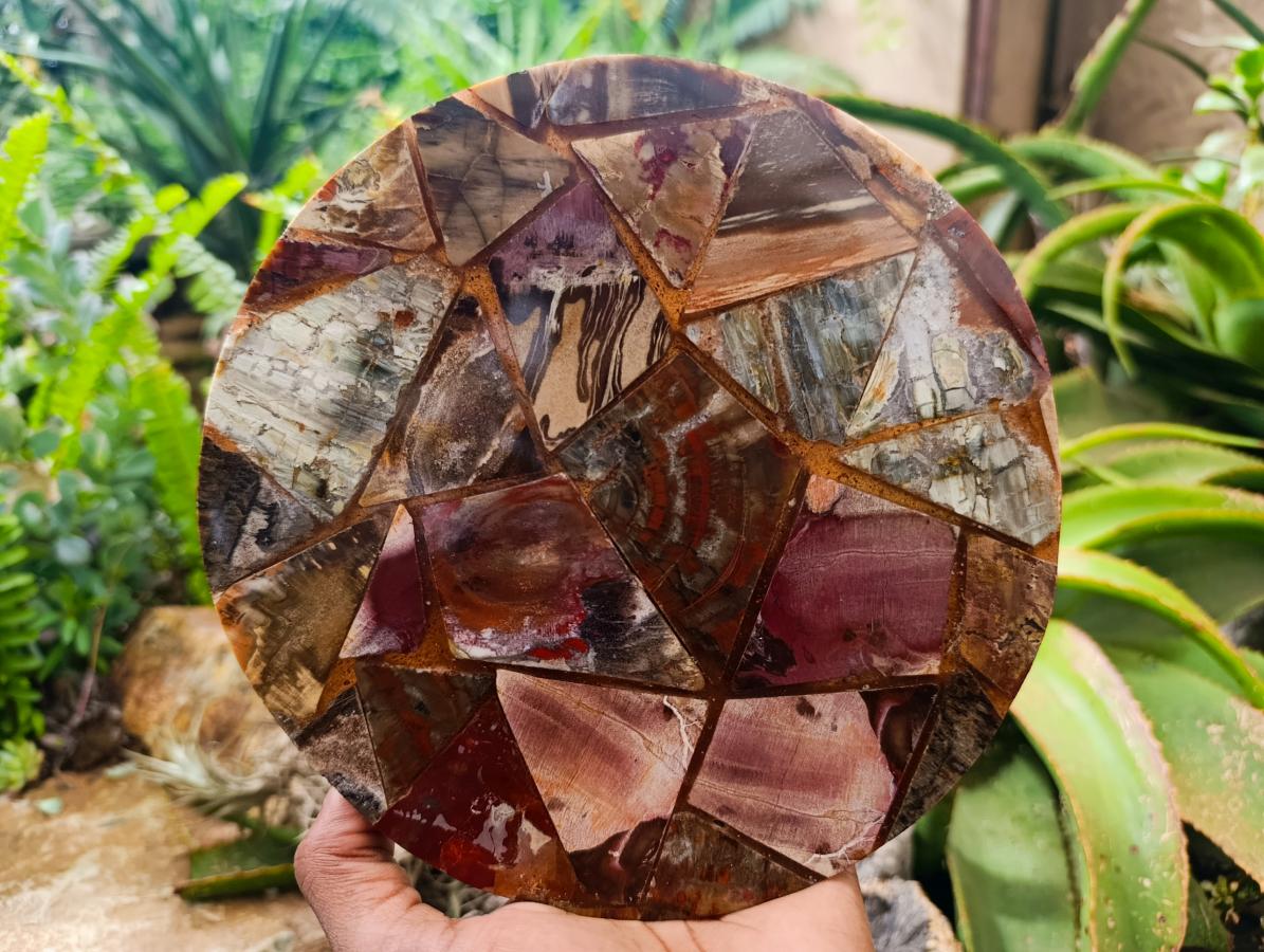 Hand Made Red Podocarpus Petrified Wood Conglomerate Plaques x 3 From Mahajanga, Madagascar