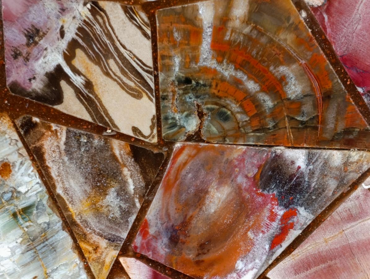 Hand Made Red Podocarpus Petrified Wood Conglomerate Plaques x 3 From Mahajanga, Madagascar