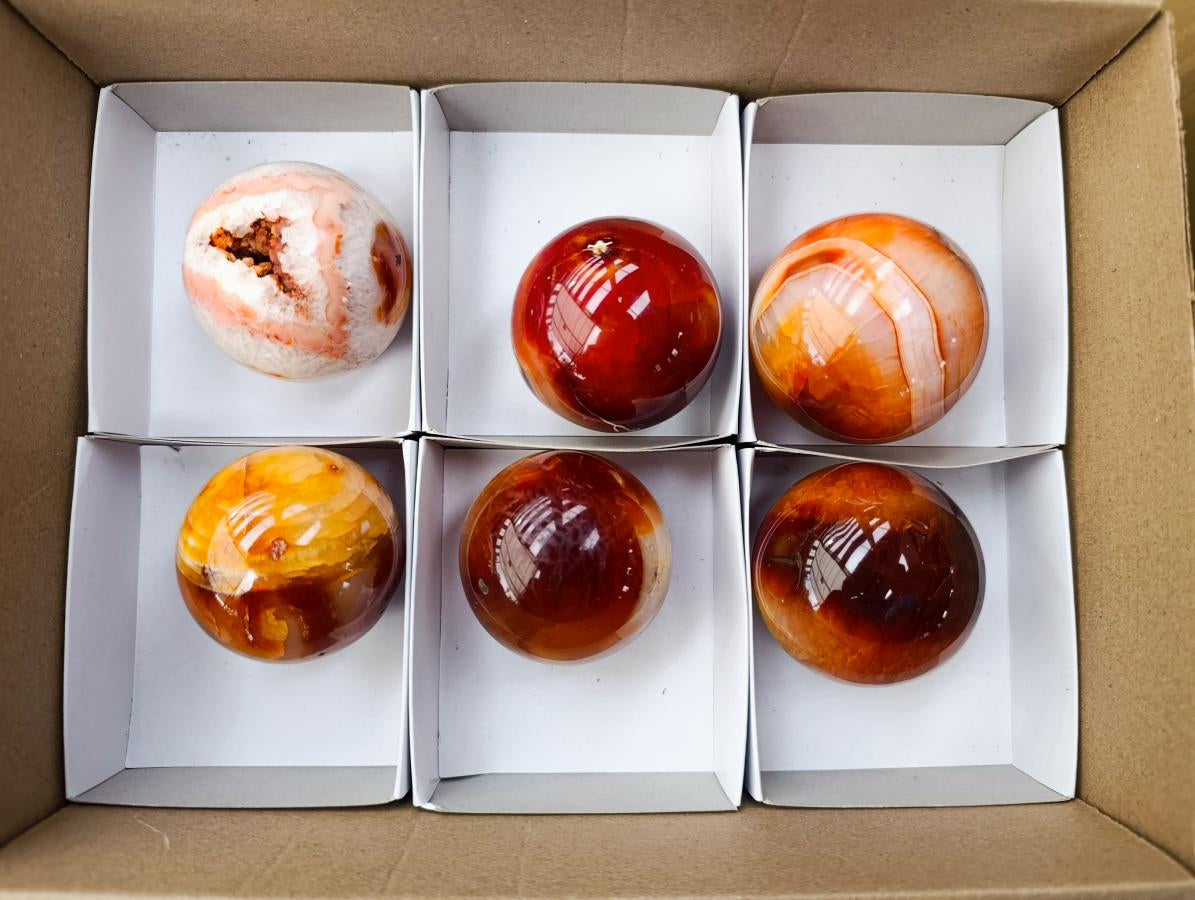 Polished Carnelian Agate Gemstone Spheres x 6 From Madagascar