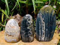 Polished Ocean Jasper Standing Free Forms x 3 From Northwest Coast, Madagascar
