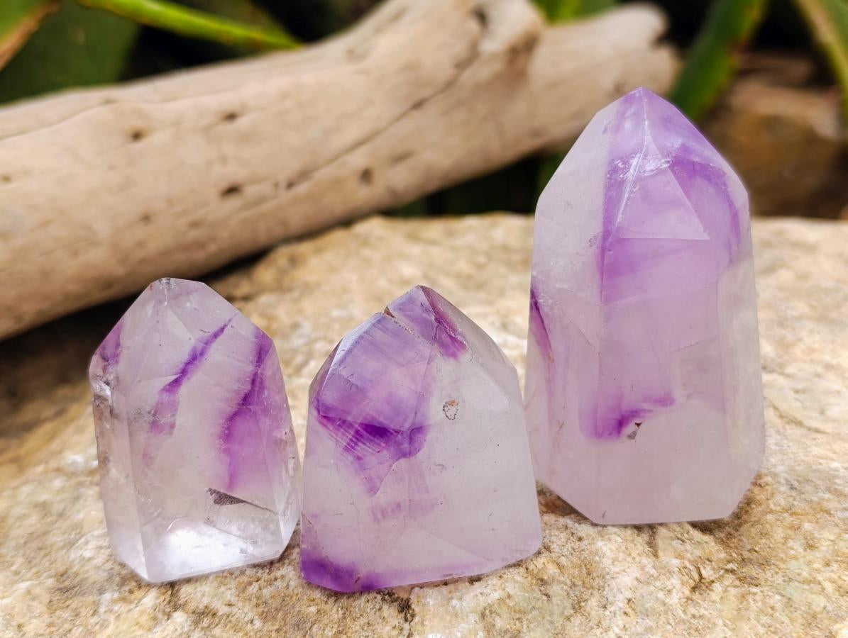 Polished Smokey Window Amethyst Crystals x 12 From Akansobe, Madagascar
