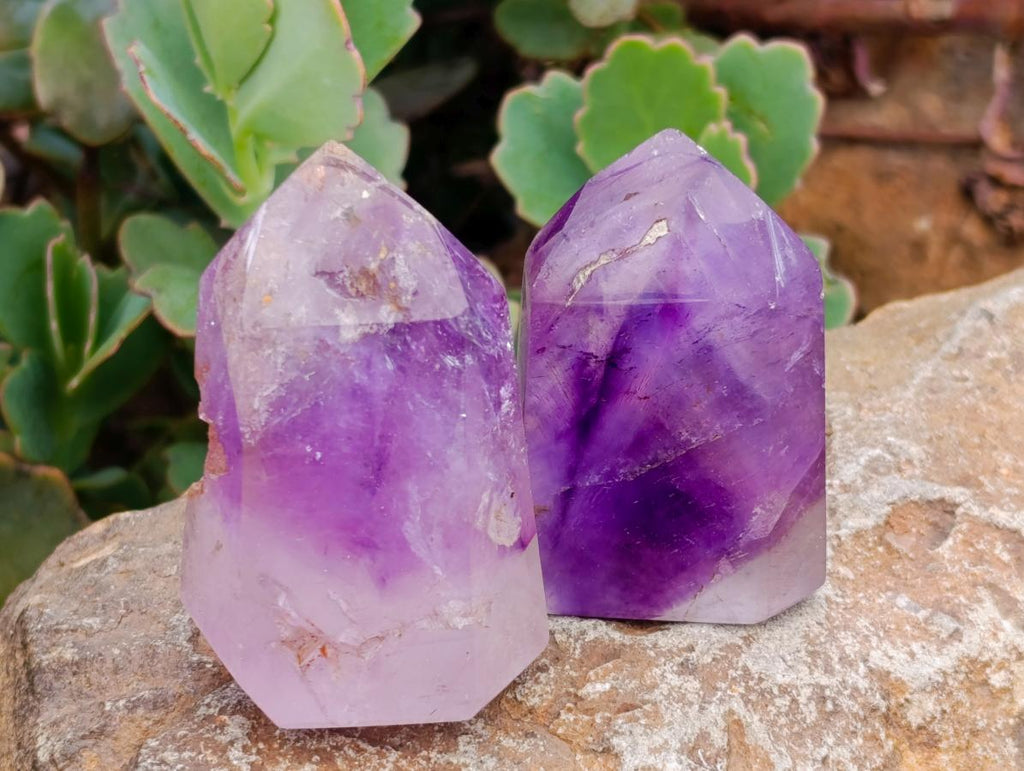Polished Smokey Window Amethyst Crystals x 12 From Akansobe, Madagascar