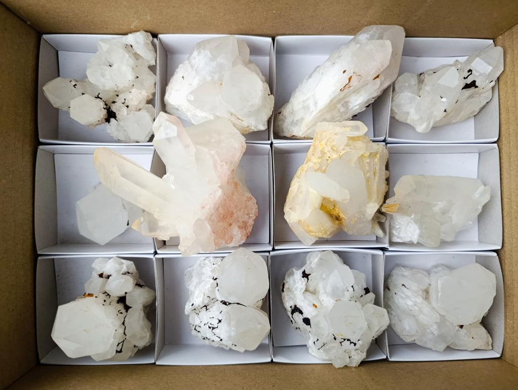 Natural Mixed Quartz Crystal Clusters x 12 From Madagascar