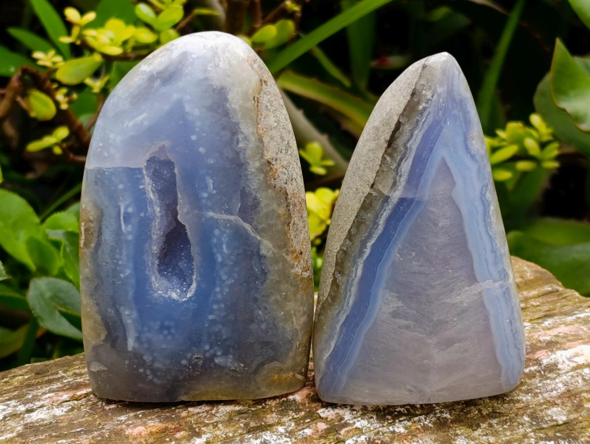 Polished Blue Lace Agate Standing Free Forms x 3 From Nsanje, Malawi