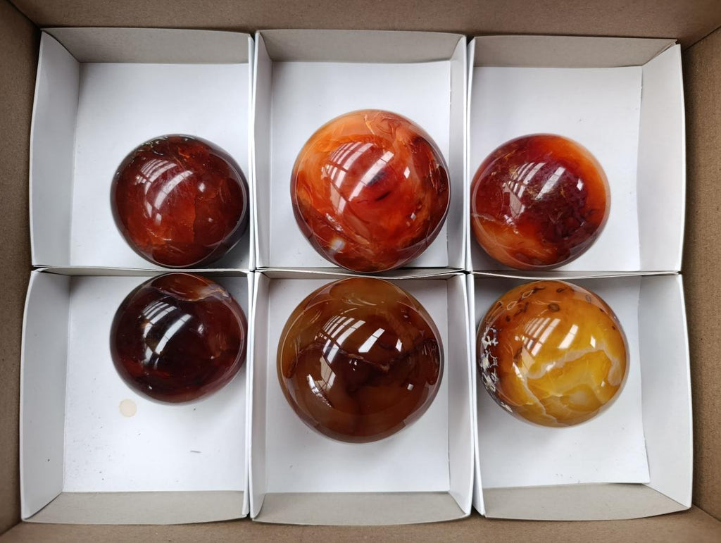 Polished Carnelian Agate Gemstone Spheres x 6 From Madagascar