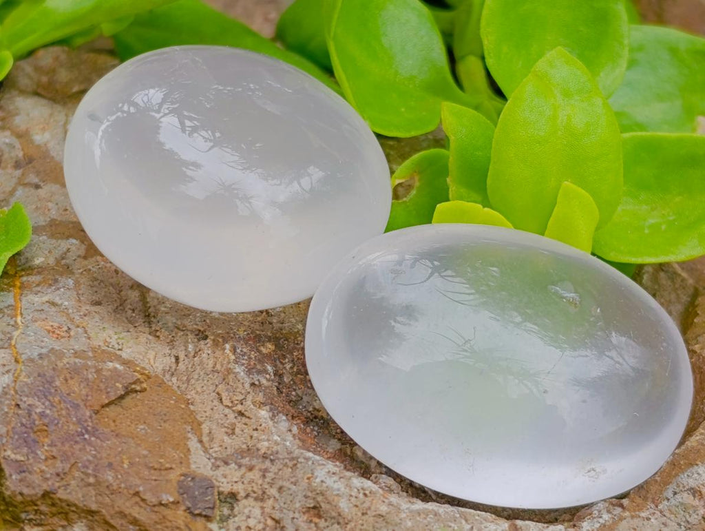Polished Girasol Pearl Quartz Palm Stones x 35 From Ambatondrazaka, Madagascar