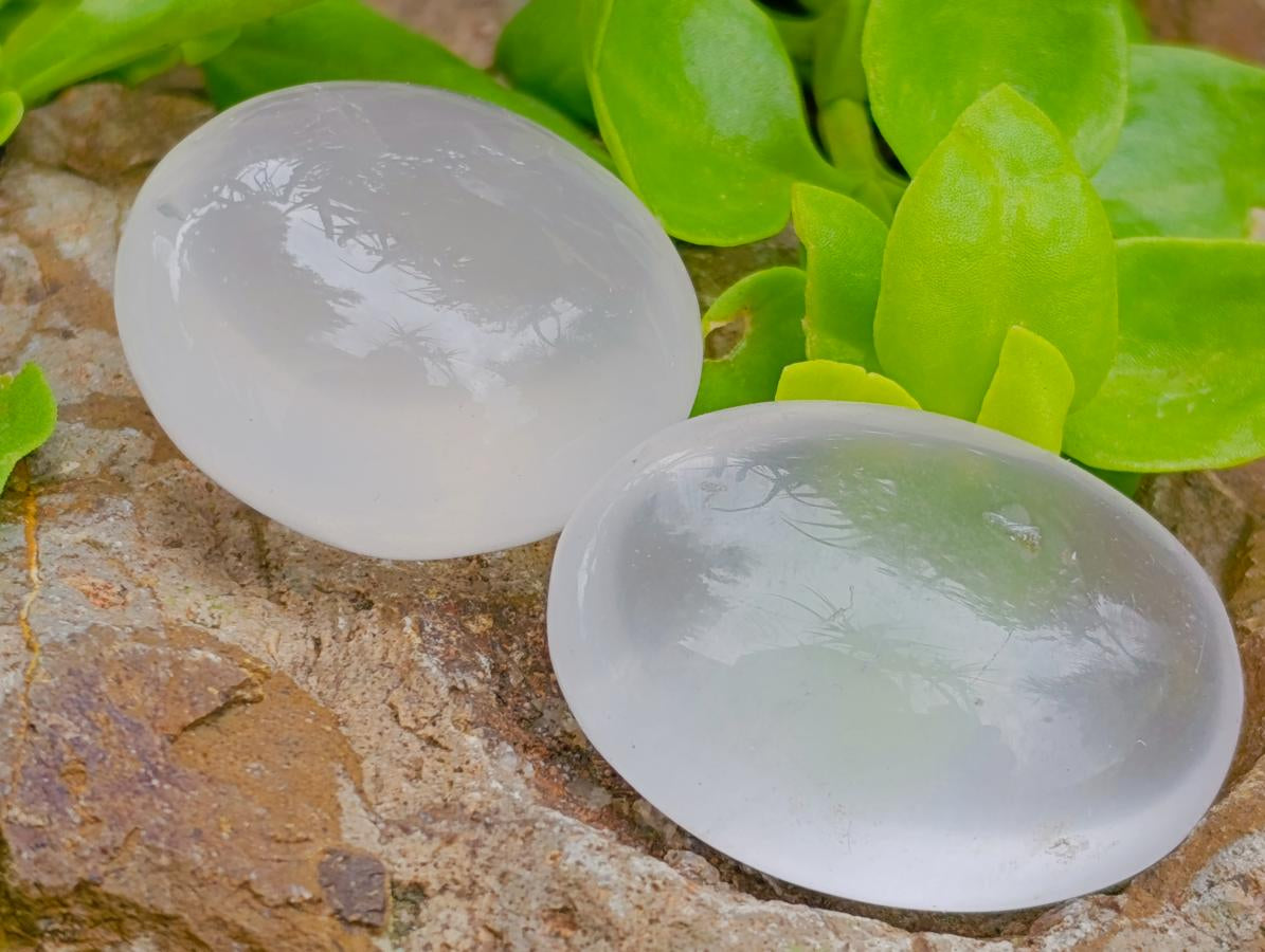 Polished Girasol Pearl Quartz Palm Stones x 35 From Ambatondrazaka, Madagascar