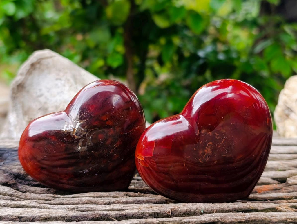 Polished Carnelian Agate Gemstone Hearts x 6 From Madagascar
