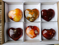 Polished Carnelian Agate Gemstone Hearts x 6 From Madagascar