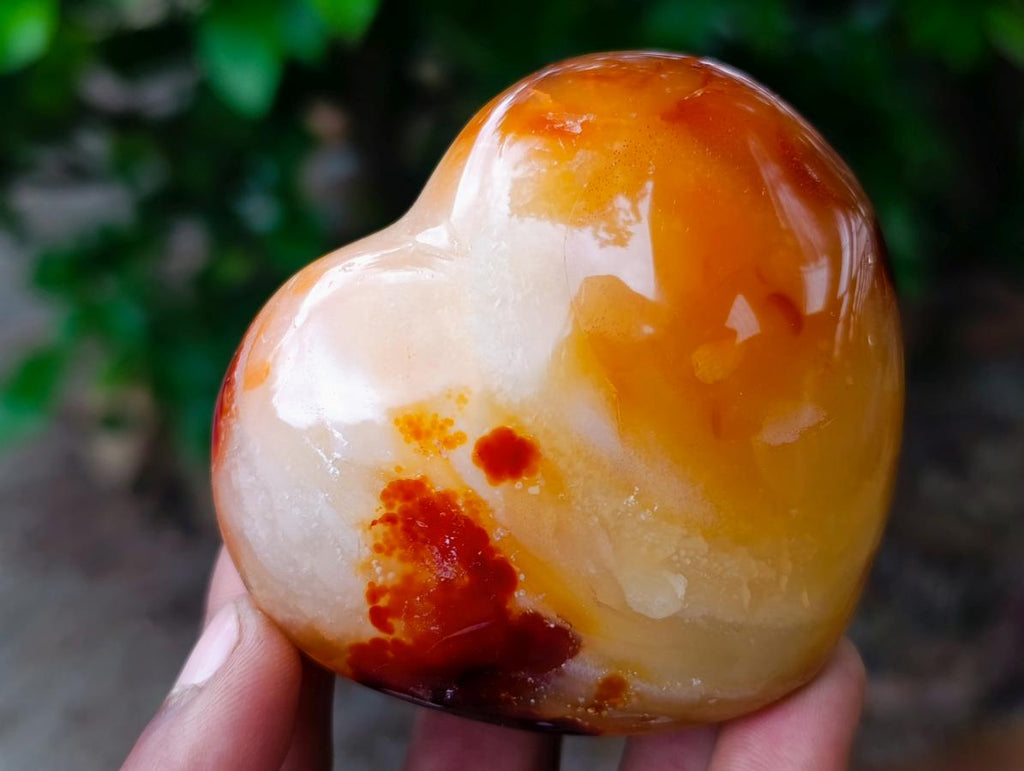 Polished Carnelian Agate Gemstone Hearts x 6 From Madagascar