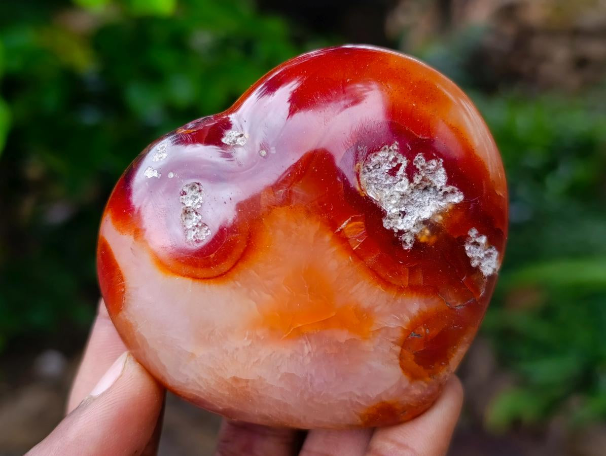 Polished Carnelian Agate Gemstone Hearts x 6 From Madagascar
