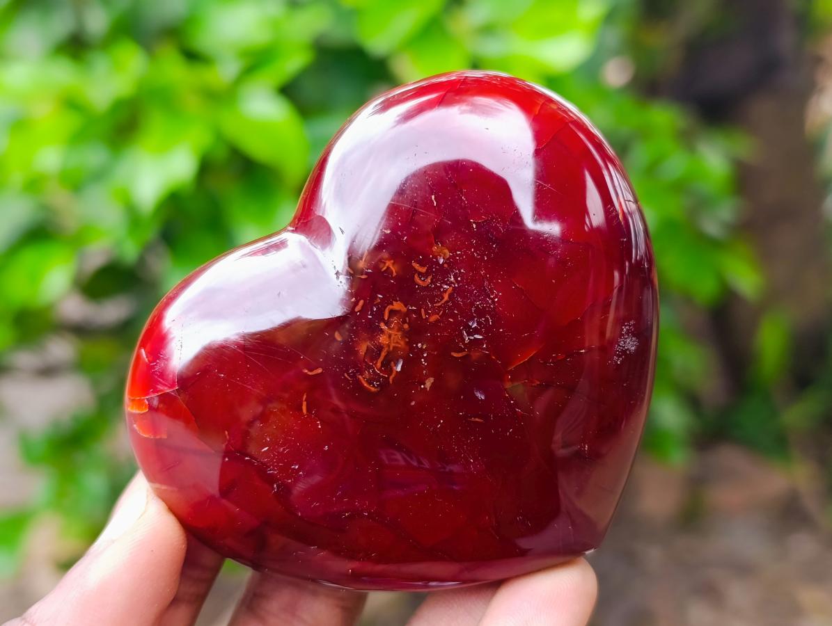 Polished Carnelian Agate Gemstone Hearts x 6 From Madagascar