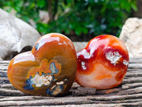 Polished Carnelian Agate Gemstone Hearts x 6 From Madagascar