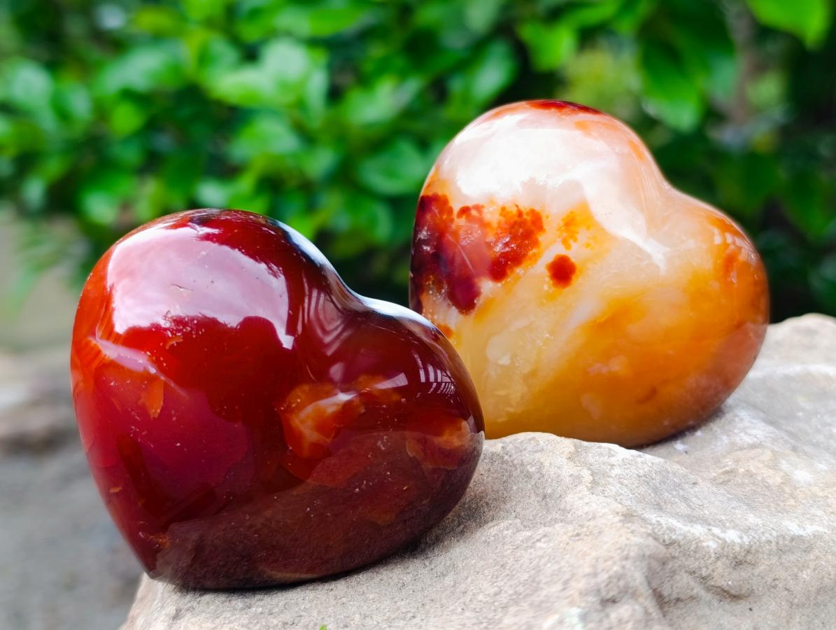 Polished Carnelian Agate Gemstone Hearts x 6 From Madagascar