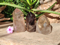 Polished Smokey Window Quartz Crystals x 3 From Madagascar