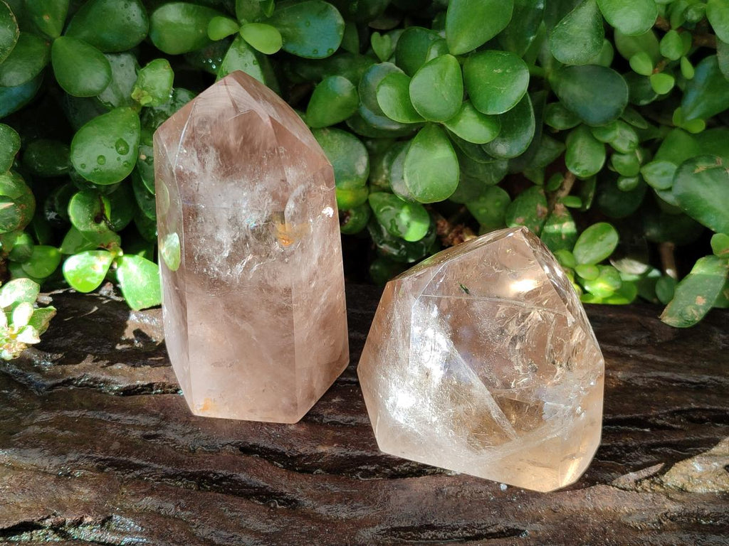 Polished Smokey Window Quartz Crystals x 3 From Madagascar