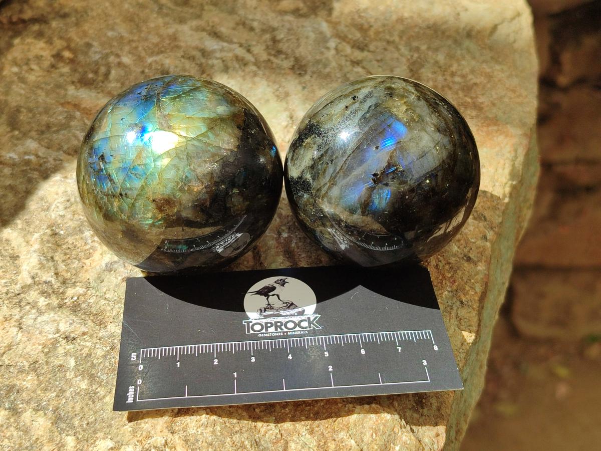 Polished Labradorite Spheres x 6 From Tulear, Madagascar