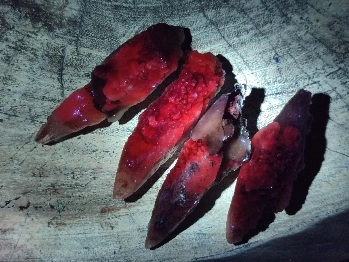 Natural Drusy Quartz Coated Spearhead Calcite Crystals x 20 From Albert's Mountain, Lesotho