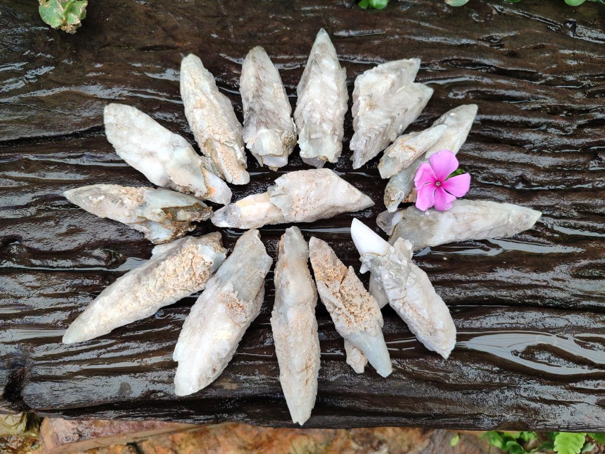 Natural Drusy Quartz Coated Spearhead Calcite Crystals x 20 From Albert's Mountain, Lesotho