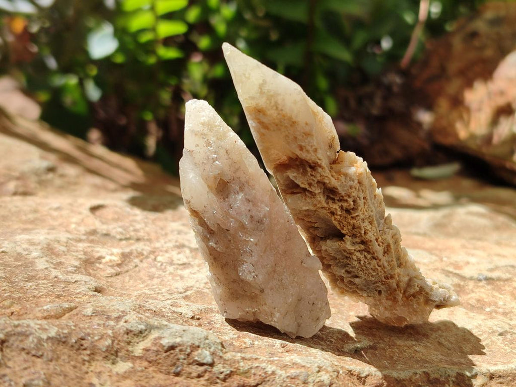 Natural Drusy Quartz Coated Spearhead Calcite Crystals x 20 From Albert's Mountain, Lesotho