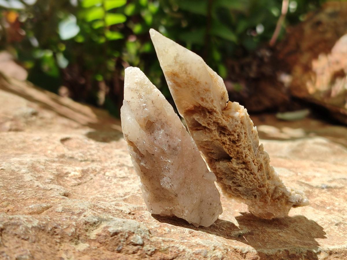 Natural Drusy Quartz Coated Spearhead Calcite Crystals x 20 From Albert's Mountain, Lesotho