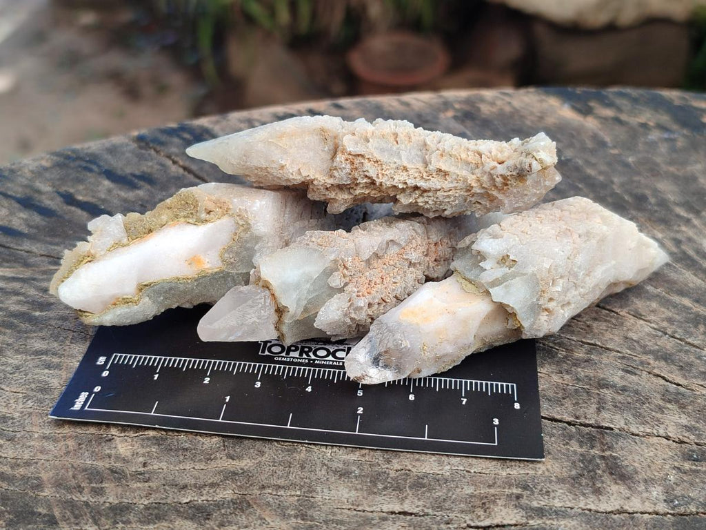 Natural Drusy Quartz Coated Spearhead Calcite Crystals x 20 From Albert's Mountain, Lesotho